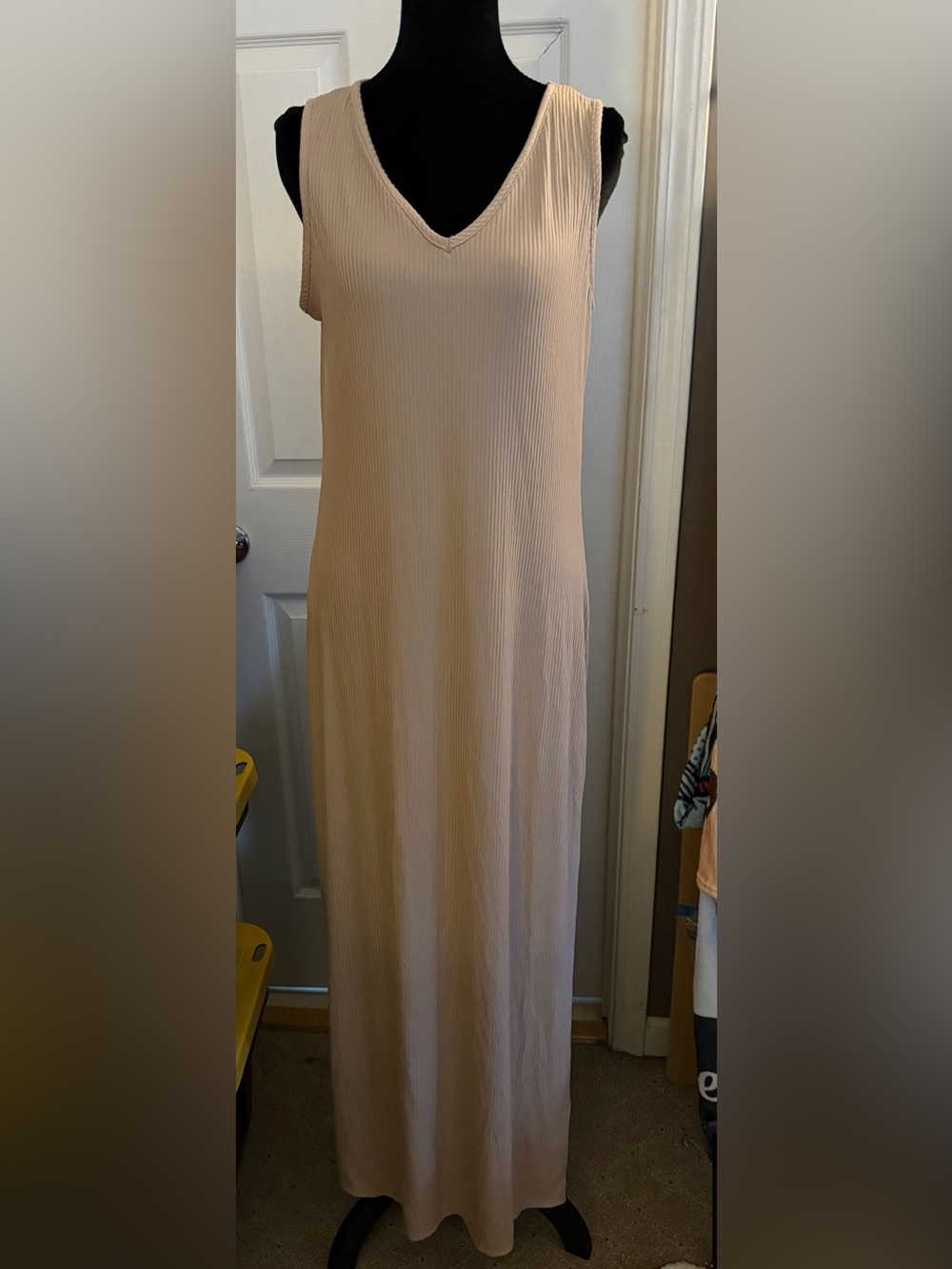 Sleeveless V-Neck Maxi Dress in Light Beige